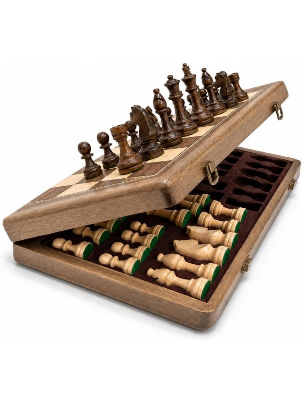 15" Magnetic Wooden Chess Set - Folding Board, Dual-Sided Trays, Travel Game